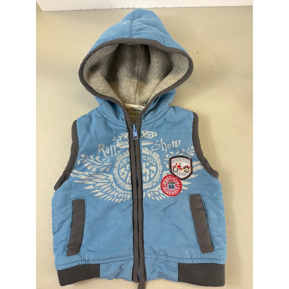 BT Kids Blue Motorcycle Biker Club Hooded Fleece Lined Vest 12 Months 4193100